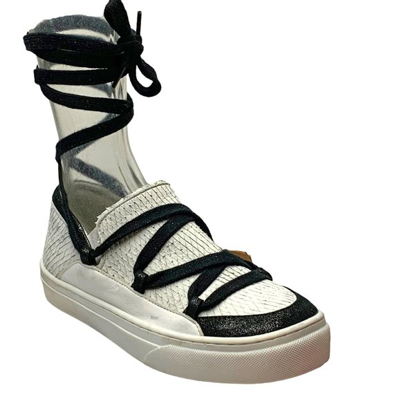 IKKII Italian Leather Slip On Ankle Lace‎ Up Fashion Sneakers - Picture 1 of 11